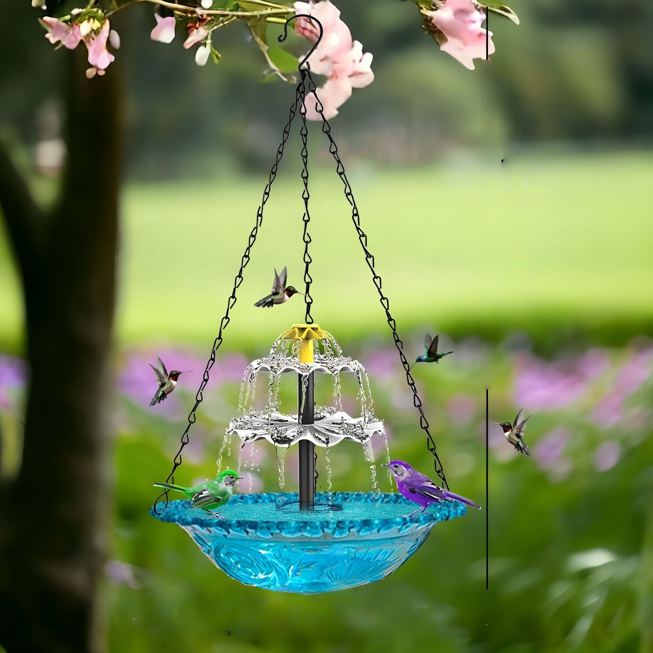 ACDANC Hanging Bird Bath - Bird Bath Bowl with Solar Fountain Pump for Outdoor Garden