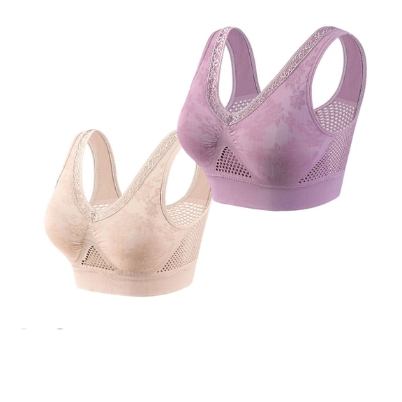 Hana Bra for Senior Women, 2Pcs Cotton Buttonless Comfy Lifting Shaping Bras, Full Coverage Underwire-Free Push up Bras Soft Breathable Bras for Older Women Daily Wear