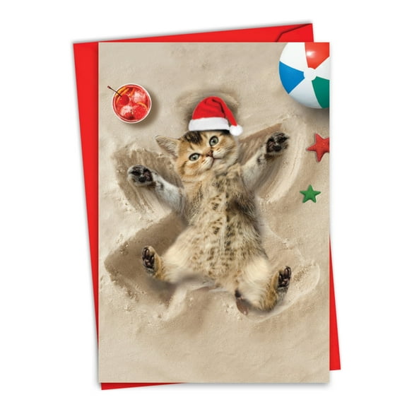 NobleWorks Christmas Thank You Greeting Card with 5 x 7 Inch Envelope (1 Card) Holiday Sand Angels - Cat C6844BXTG