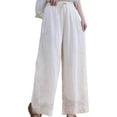 thumbnail image 2 of Endives Womens Linen Pant Wide Leg Fashion Solid Color Cotton Elastic Long Pants Lace with Bottom Beach Leisure Trousers Beige, 2 of 4