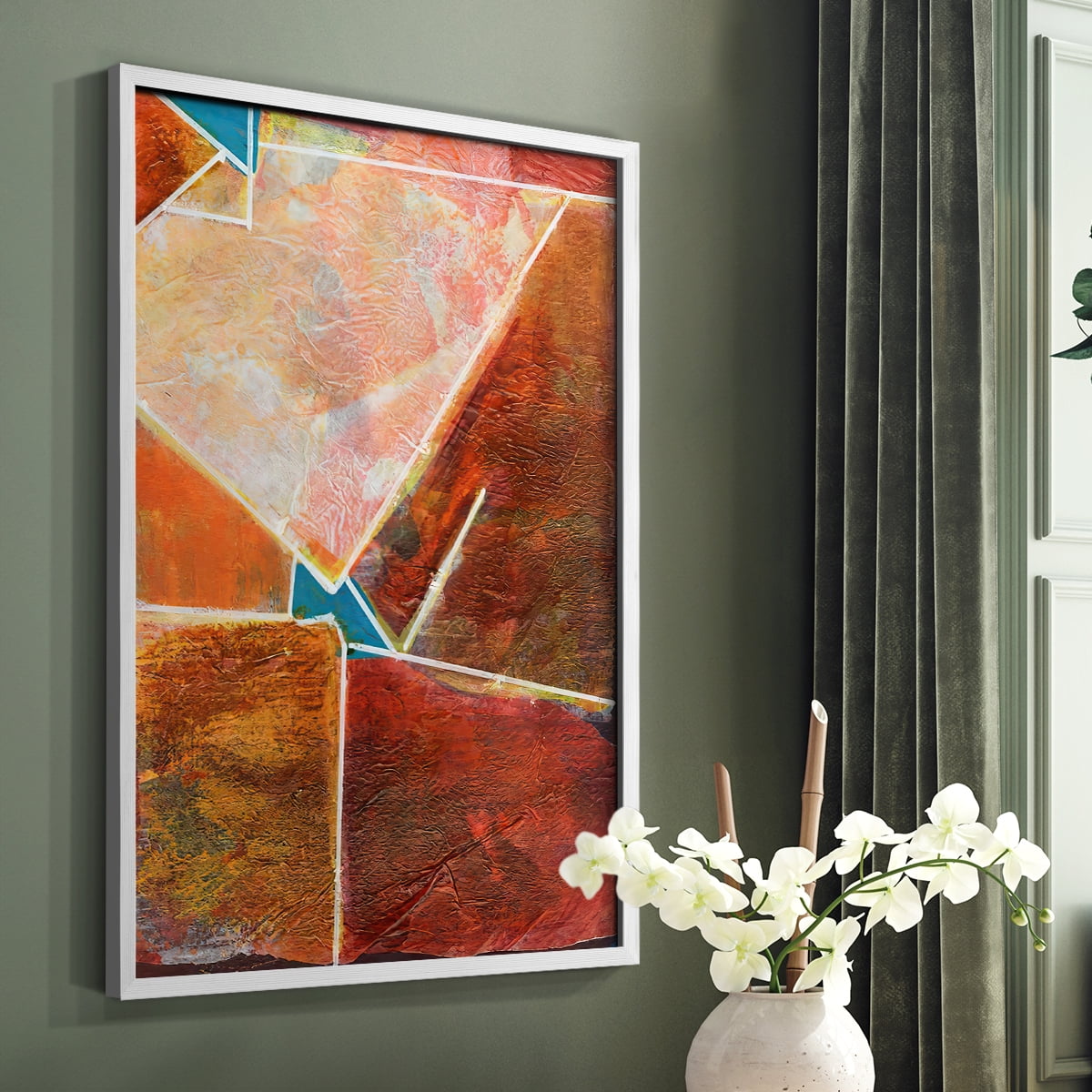Primary Connection VIII Framed Print in White Solid Wood Framed Print No Nail Hanging