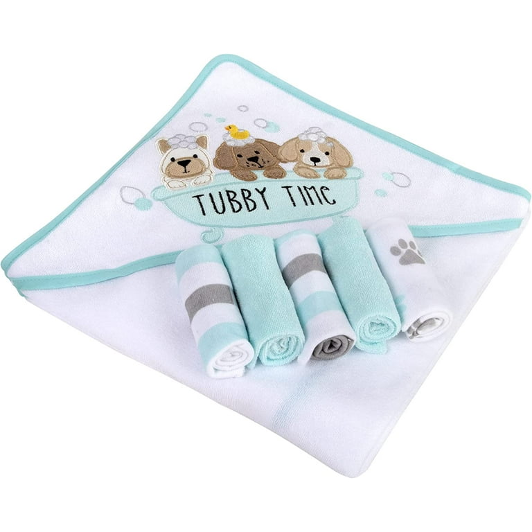 Baby Essentials 6 Pc Bath Towel Washcloth Set for Infants 6 12 Months Pristine Pups Theme Walmart