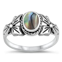 CHOOSE YOUR COLOR Abalone Flower Leaf Cutout Ring .925 Sterling Silver Band Jewelry Female Size 9
