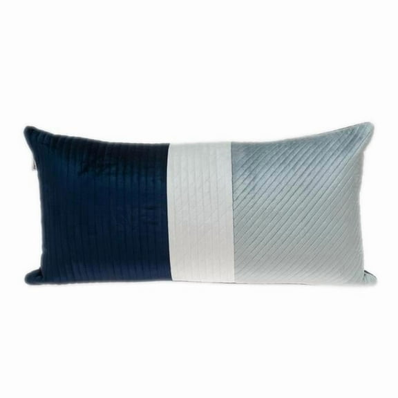Navy Blue & Silver Quilted Colorblock Velvet Lumbar Throw Pillow, Multi Color