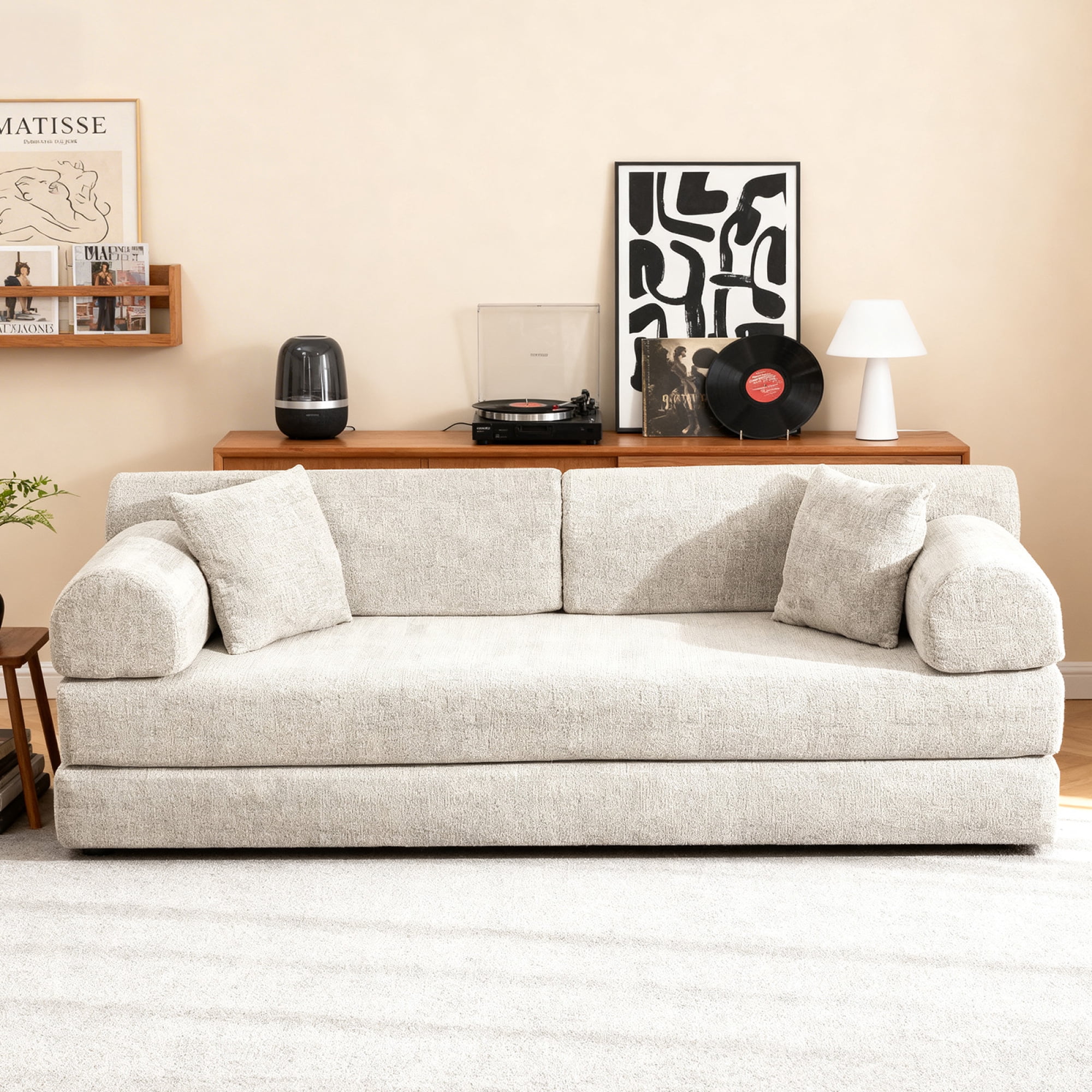 Leumius 78" Convertible Sleeper Sofa Bed,Folding Mattress Couch with Fixed-Shape Frame,Floor Sofa Lounge Couch for Living Room Bedroom,Light Camel