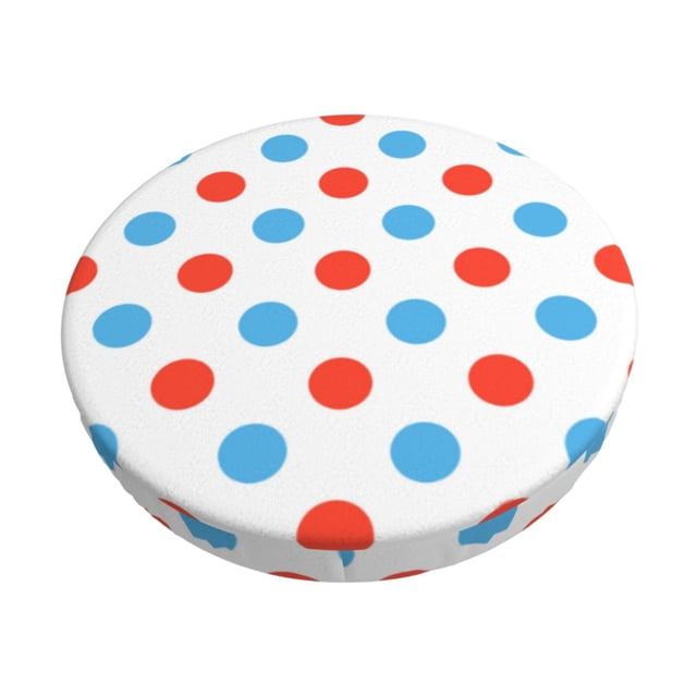 Easygdp Red Blue Polka Dots Print Easy To Install Bar Stool Covers&Stool Covers Round&Elastic Stool Cover, Barstool Covers,Washable&Bottom With Elastic Edge-14 inch