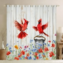 Manfei Cute Cardinals Black Out Curtains,Old Barn Door Curtains Pack of 2 (42x63 Each),Colorful Flower Floral Bedroom Curtains For Teens,Ultra Soft Home Decor
