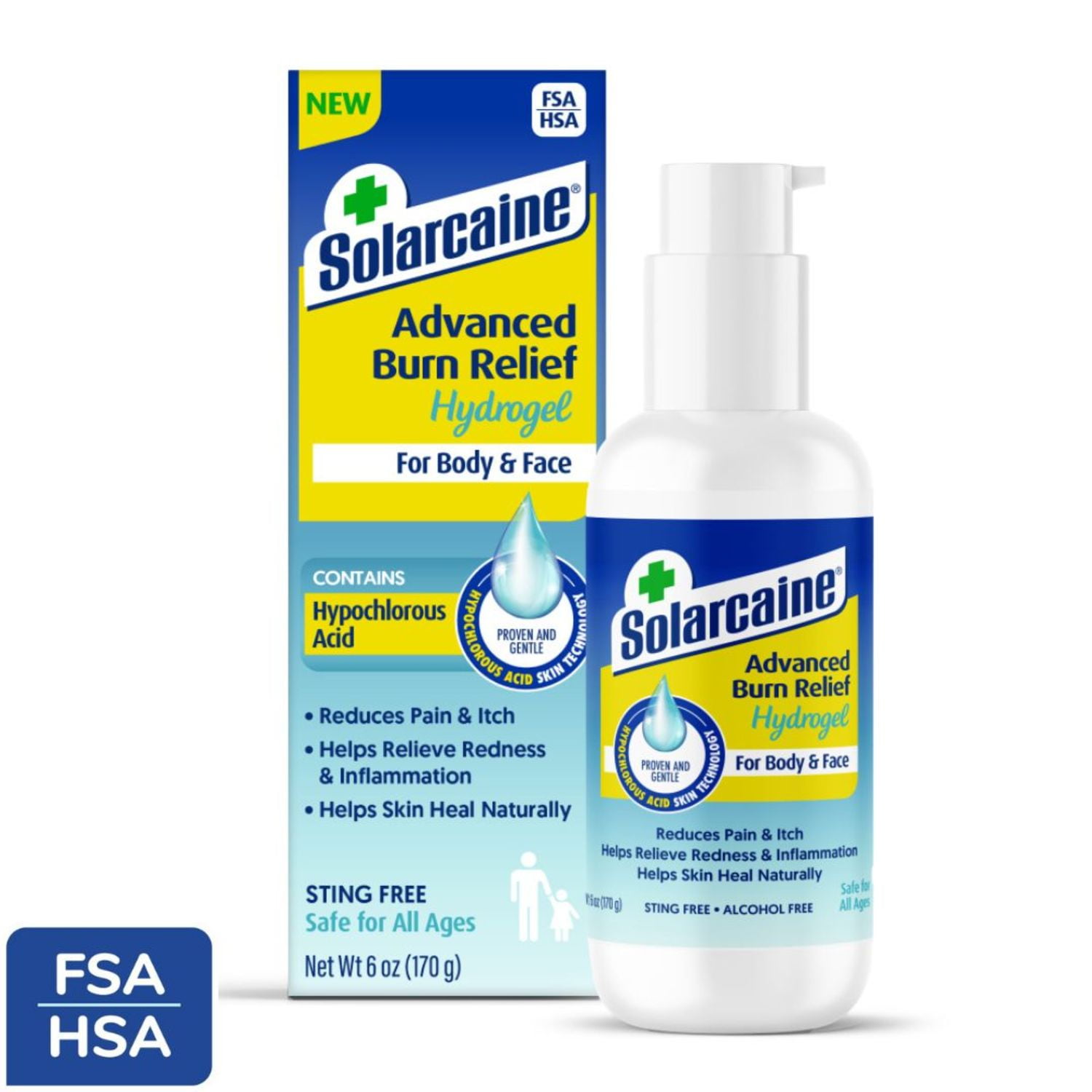 Solarcaine Advanced Burn Relief Hydrogel with Hypochlorous Acid, 6 oz Pump