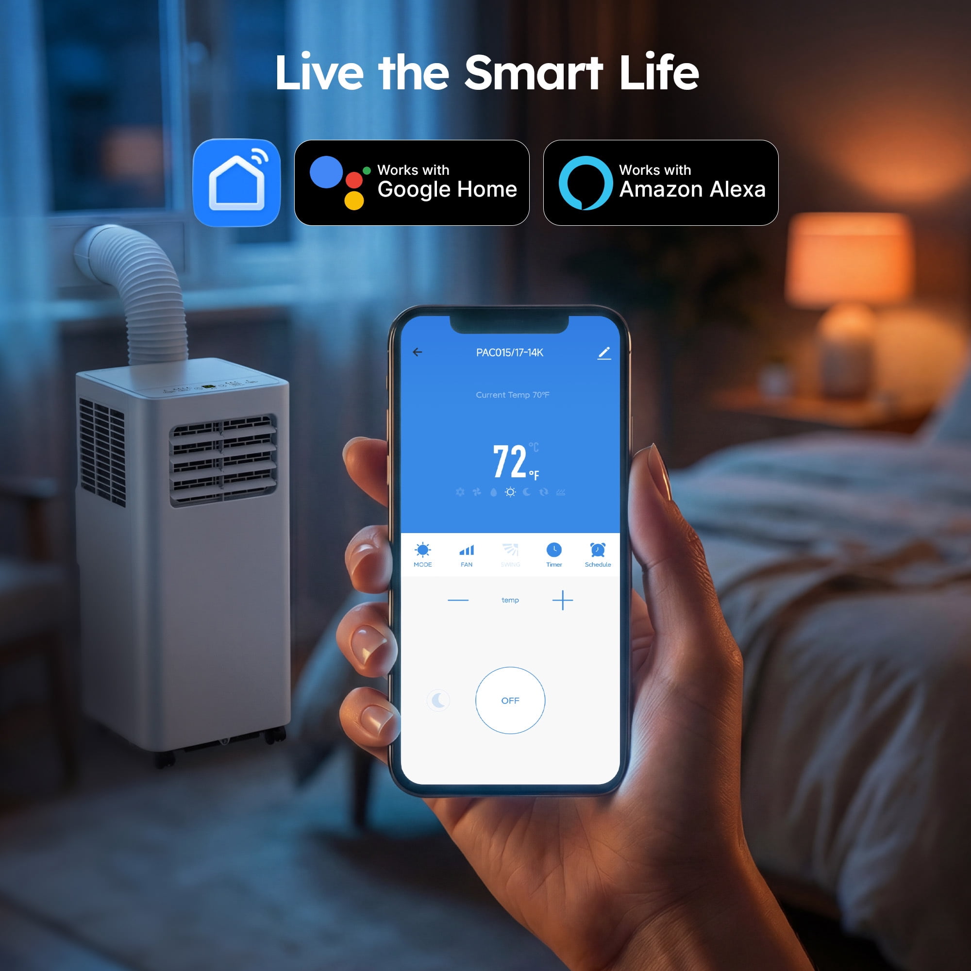 SIMZLIFE Portable Air Conditioner 14000 BTU with App Control,Portable Ac Unit up to 550 Sq,White