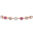 thumbnail image 2 of Gem Stone King 18K Rose Gold Plated Silver Lab Grown Diamond Tennis Bracelet for Women Aquamarine Pink Moissanite (2.51 Cttw, Fully Adjustable up to 9 inch), 2 of 3