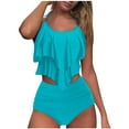 thumbnail image 2 of BLTIBY Tankini Swimsuits for Women Two Piece Bathing Suits Ladies Ruffle Solid Color Tank Top with Shorts Strappy Back Sets Swimdress Swimsuit Sky Blue S, 2 of 5