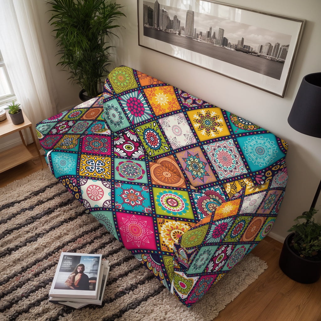 Diagonal Boho Diamond Microfiber Sofa Slipcover, 1-4 Seater Digital Print