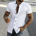 thumbnail image 2 of TNOBHG Men Slim Fit Shirt Men Summer Shirt Turn-down Collar Short Sleeves Solid Color Single-breasted Thin Slim Fit Buttons Soft Breathable Formal Business, 2 of 8