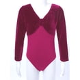 thumbnail image 2 of iixpin Kids Girls Ballet Dance Leotards Long Sleeves Velvet Bodysuit Dancewear Gymnastics One Piece Rose_Red 120, 2 of 7