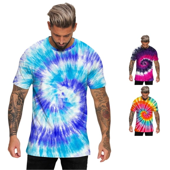 JAJAHO Tie Dye Shirts For Men Summer Hawaii Beach Short Sleeve T Shirt Casual Crewneck Paisley Graphic Tees Soft Tops
