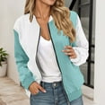 thumbnail image 2 of Bomber Jacket Coats for Women Color Block Zip Up Long Sleeve Stand Collar Windbreaker Fall Fashion Work Outerwear with Pockets, 2 of 5