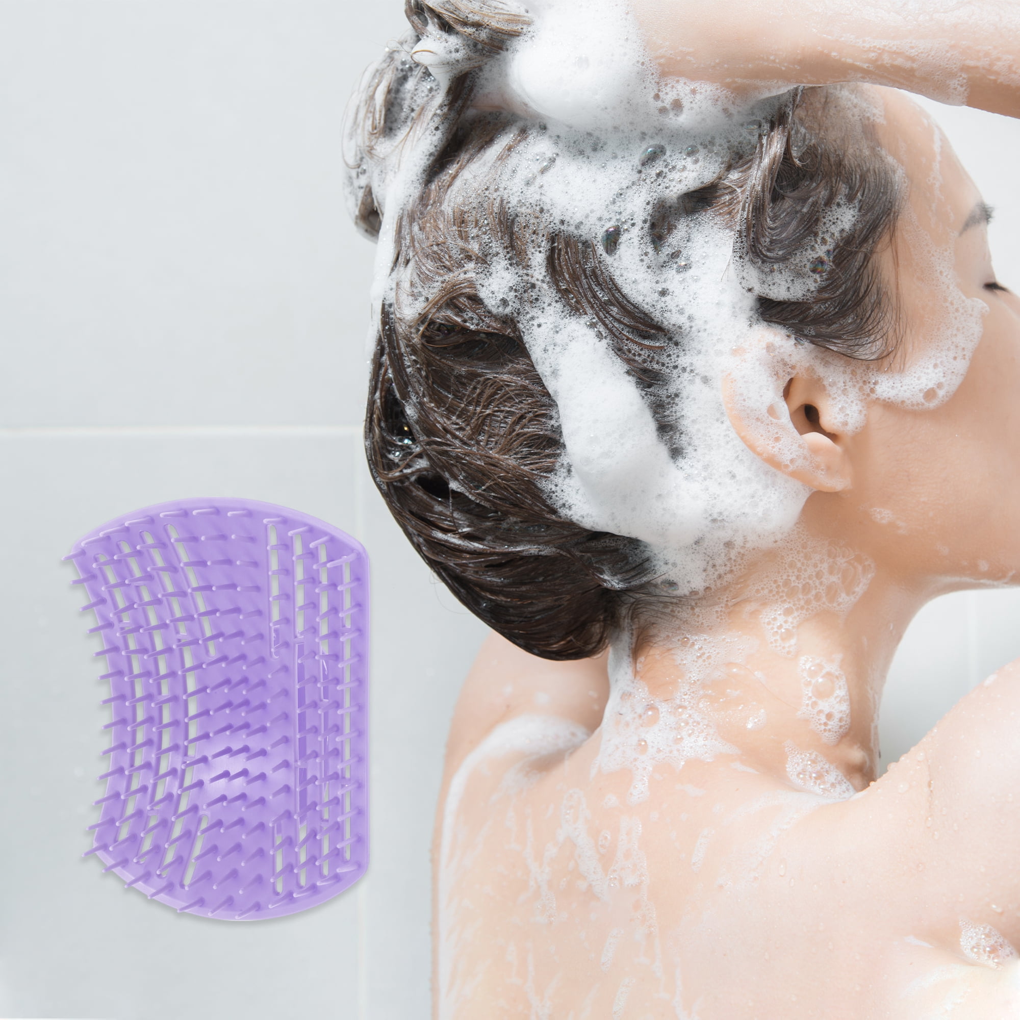 Unique Bargains Handle Hollow Hair Shampoo Brush for Head Massage 1 Pc Purple