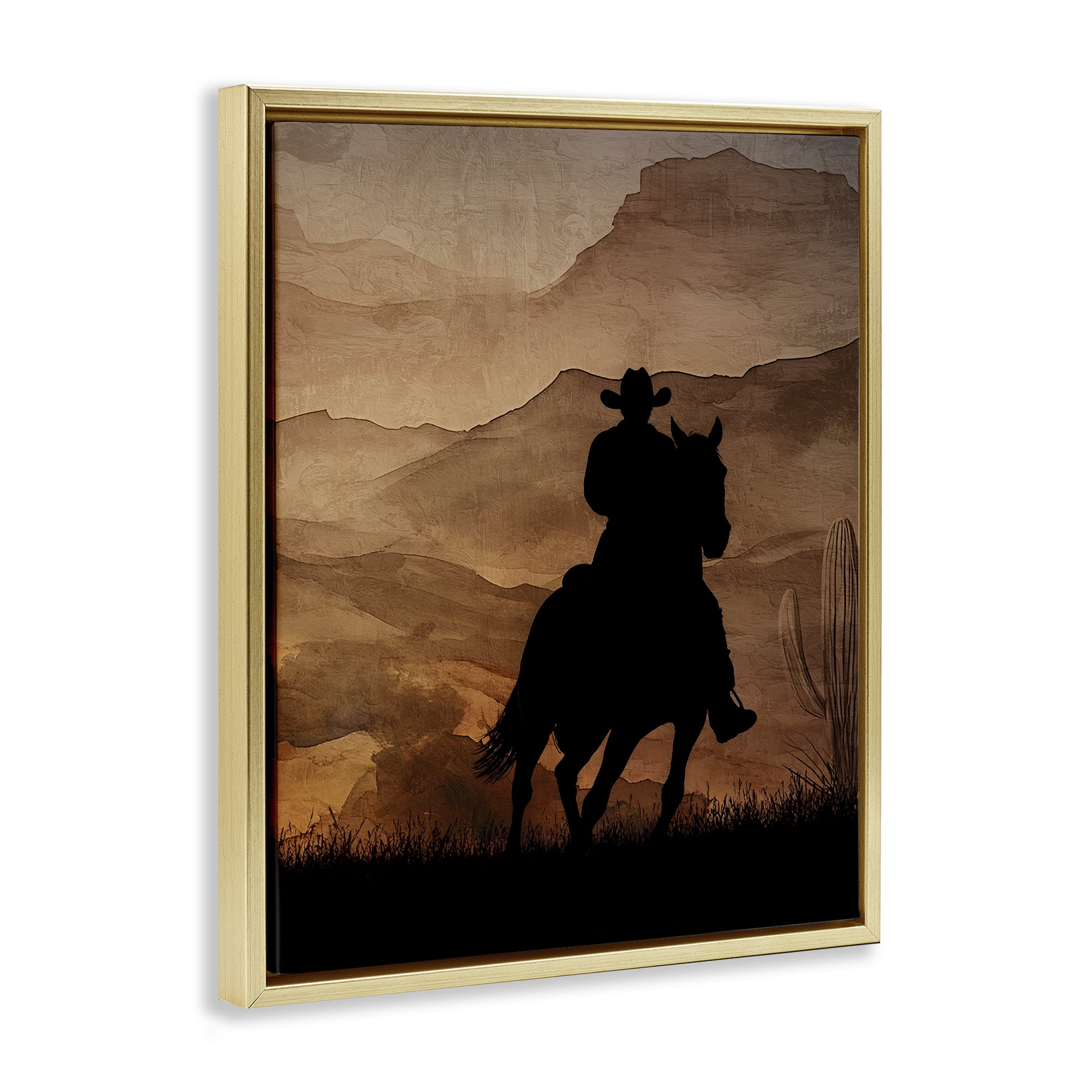 Stupell Industries Cowboy's Sunset Ride Gold Framed Floater Canvas Wall Art, design by Kim Allen