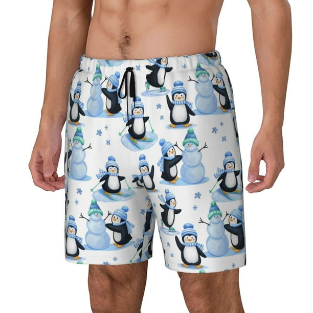 Fotbe Playful Penguins and Snowmen Traje de Baño para Hombre – Shorts de Natación de Secado Rápido con Forro y Bolsillos-X-Large