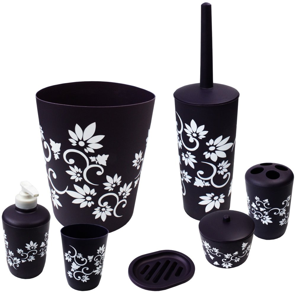 Bathroom Accessories Set Complete, Toilet Brush and Holder, Trash Can