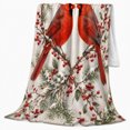 thumbnail image 2 of Facing Red Cardinals Within Berry Branch Heart, Soft Flannel Blanket with Naturalistic Winter Illustration Print, Housewarming Gift and Home Decor for Bedroom and Living Room, 2 of 7