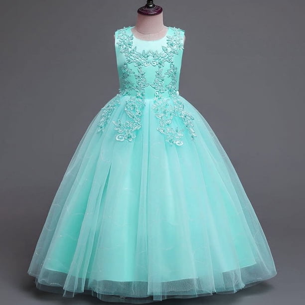 Vestido de novia largo para niños Vestido de princesa de malla abullonada Vestido de niña de 3 a 15 años Vestido de niña para niños Vestido de niña