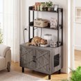 thumbnail image 6 of ROGALIS 55'' Cat Litter Box Enclosure with 2 Shelves and Charging Sockets, Wooden Cat House Hidden Litter Box Furniture, Large Indoor Cabinet for Livingroom and Entryway, Gray, 6 of 7