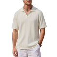 thumbnail image 2 of Ceisia Men's Short Sleeve Solid Color Casual Relaxed Fit V-Neck Polo Shirt Fashion Collared Top Gifts for Father Beige L, 2 of 8