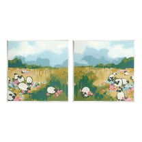 Stupell Industries Scattered Sheep in Field Landscape Painting Unframed Art Print Wall Art, 12 x 12, Set of 2