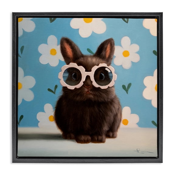 Flower Child Bunny Black Framed Floater Canvas Wall Art, design by Lucia Heffernan