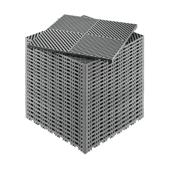 KFFKFF Drainage Floor Mat Set, Dimensions 15.7” x 15.7”, Modular Interlocking Padding, 24 Piece Gray Drainage Mats, Anti-Slip PP Material, Suitable for Garage, Garden, Kitchen & Outdoor Use