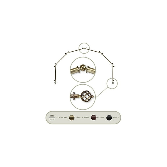 Antique Brass Curtain Rod - 13/16 Inch, 6-Sided Bay Window Rods, Corner Drapery Hardware