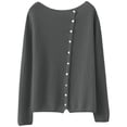 thumbnail image 3 of DuoJiaJ Women's Crew Neck Button Down Long Sleeve Solid Knit Classic Cardigan Sweater Gray S, 3 of 3