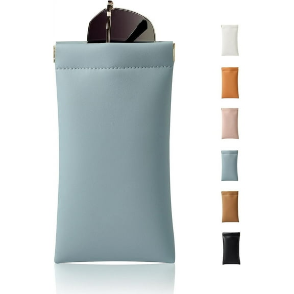 1Pc/2Pcs Squeeze Top Sunglass Case, Soft Leather Eyeglass Glass Case Travel Large Sunglasses Pouch, 7.3X3.8Inch
