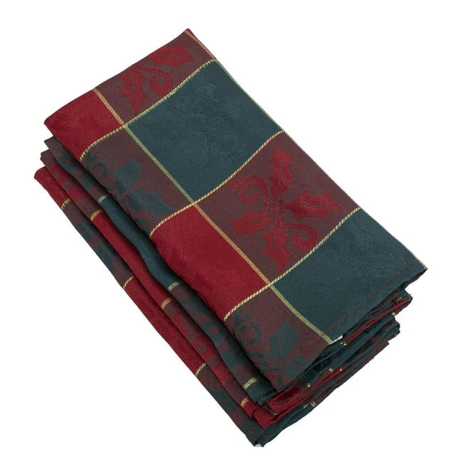 Fennco Styles Collection Royal de Noël Serviettes en Jacquard à Carreaux Classiques 20 x 20 Pouces, Ensemble de 4 - Serviettes de Dîner Rouge Vert pour Banquets de Noël, Réunions de Famille, Événements Spéciaux et Décoration Intérieure
