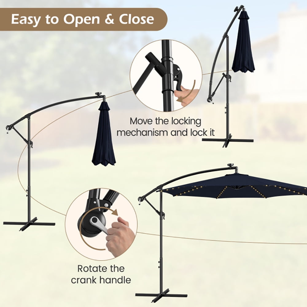 Aimee Lii 10 Feet Patio Offset Umbrella with 112 Solar-Powered LED Lights, Sunbrella Patio Umbrellas, Navy Aimee Lii 10 Feet Patio Offset Umbrella with 112 Solar-Powered LED Lights, Sunbrella Patio Umbrellas, Navy