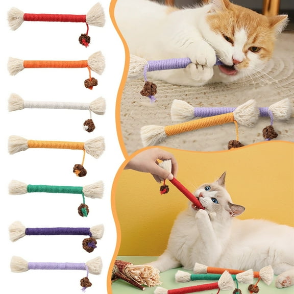 Pet Gnawing and Grinding Toys Hand Wrapped Cat Chew Toy for Teething and Dental Health Natural Cotton Rope Durable Kitten Play Sticks Colorful Indoor Pet Supplies Red