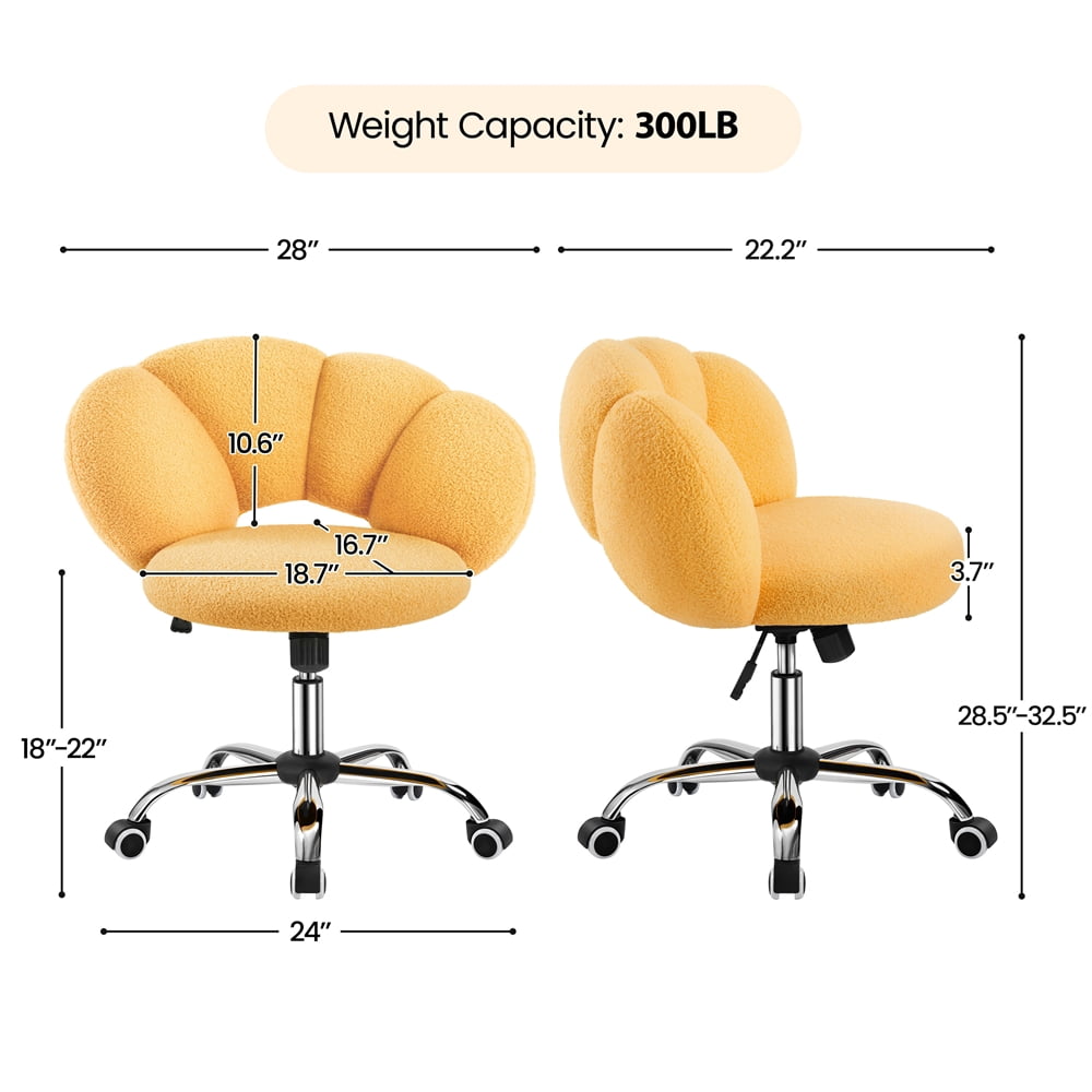 Yaheetech Upholstered Rolling Desk Chair with Cloud Shaped Backrest, Yellow