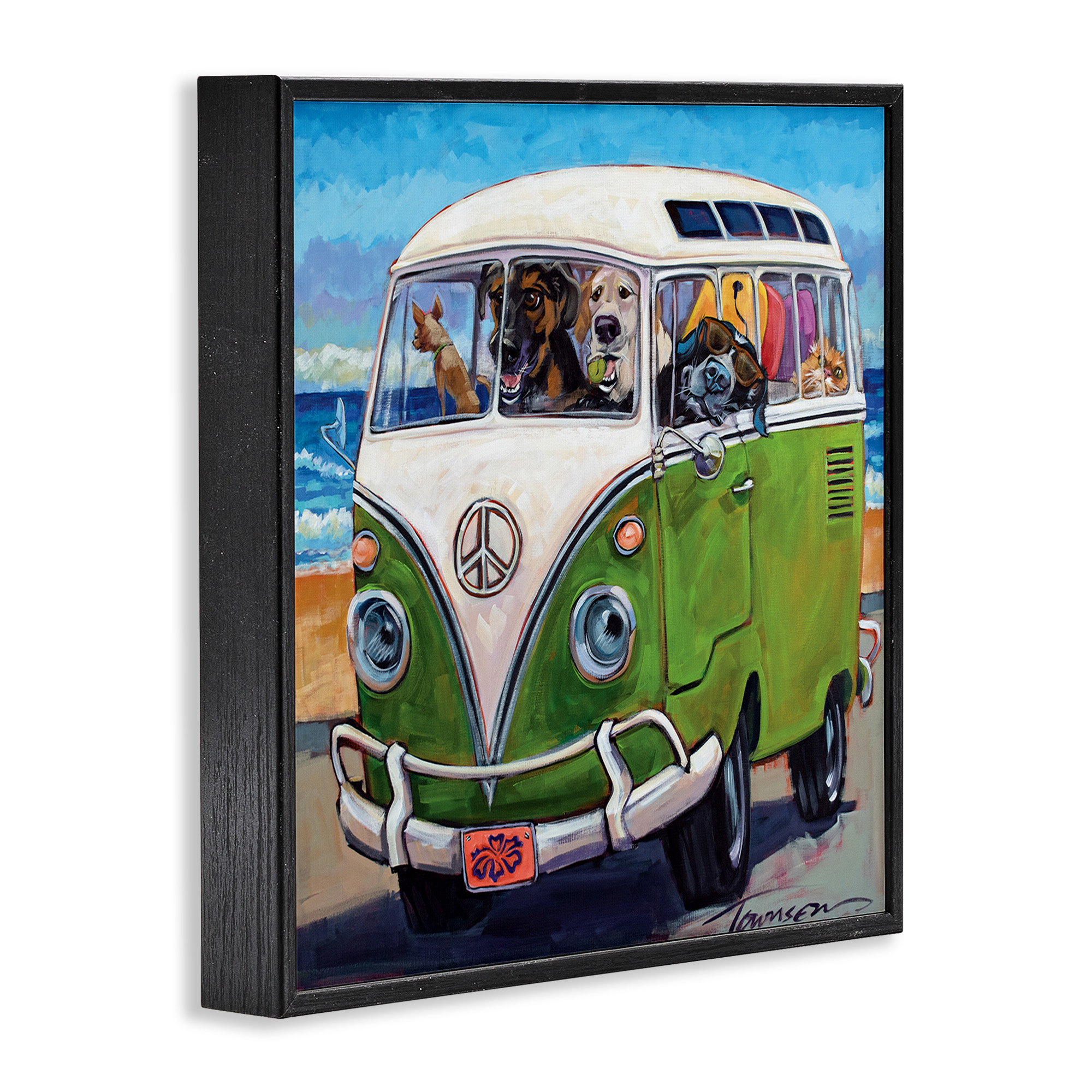 Stupell Industries Dogs Driving Retro Van Animals & Insects Painting Black Framed Art Print Wall Art, 17 x 17