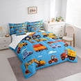 thumbnail image 2 of Castle Fairy Cartoon Engineering Vehicle Bedding Comforter Set 7 Pieces for Boys, Cute Crane Mixer Truck Full Bedding Set for Bedroom, Light Blue, 2 of 7