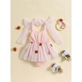 thumbnail image 3 of Baby Girl Summer Outfit Strawberry Embroidery Tulle Romper Dress Fly Sleeve Tie Strap Bodysuit Dress Newborn Cute Clothes, 3 of 8