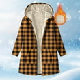 thumbnail image 2 of Plaid Hooded Jackets for Womens Sherpa Fleece Lined Long Jacket Winter Plush Thermal Long Sleeve Zipper Active Coats, 2 of 7