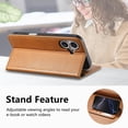 thumbnail image 4 of Allytechgroup Wallet Case for Apple iPhone 15 Pro Max, Rugged TPU Faux Leather Flip Cover with Shock-Absorbent Protection, Card & Cash Slots, Stand Holder, Anti-Scratch Wrist Strap Design, Brown, 4 of 12