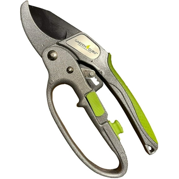 GARDEN GURU Ratchet Pruning Shears - Professional Garden Clippers with Ergonomic Grip and Brush - Makes Tough Cuts Easy
