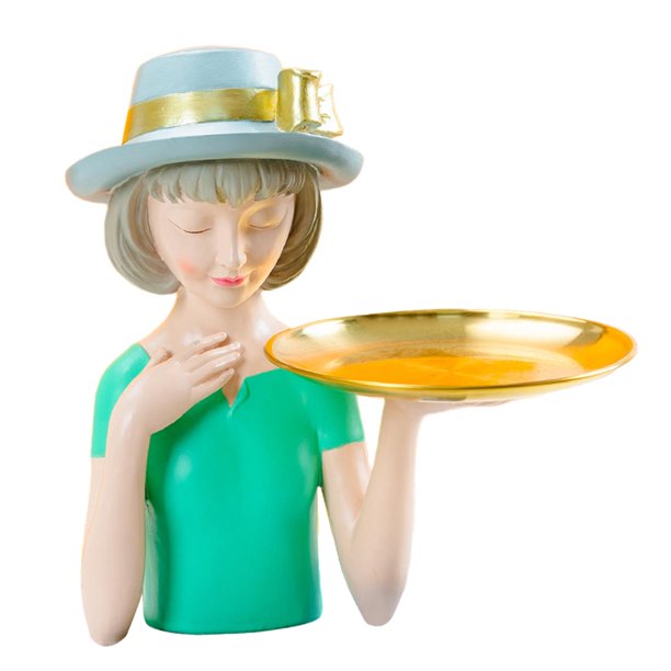 de almacenamiento escultura arte artesanía hogar Decoración para porche foto verde con bandeja Gloria Estatuilla de niña
