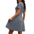 thumbnail image 6 of MaFYtyTPR Women Summer V-Neck Dress Casual Solid Color Short Sleeve Ruffled Loose Fit Mini Dress Womens Beach Flutter Sleeve Dresses A-Gray M, 6 of 6