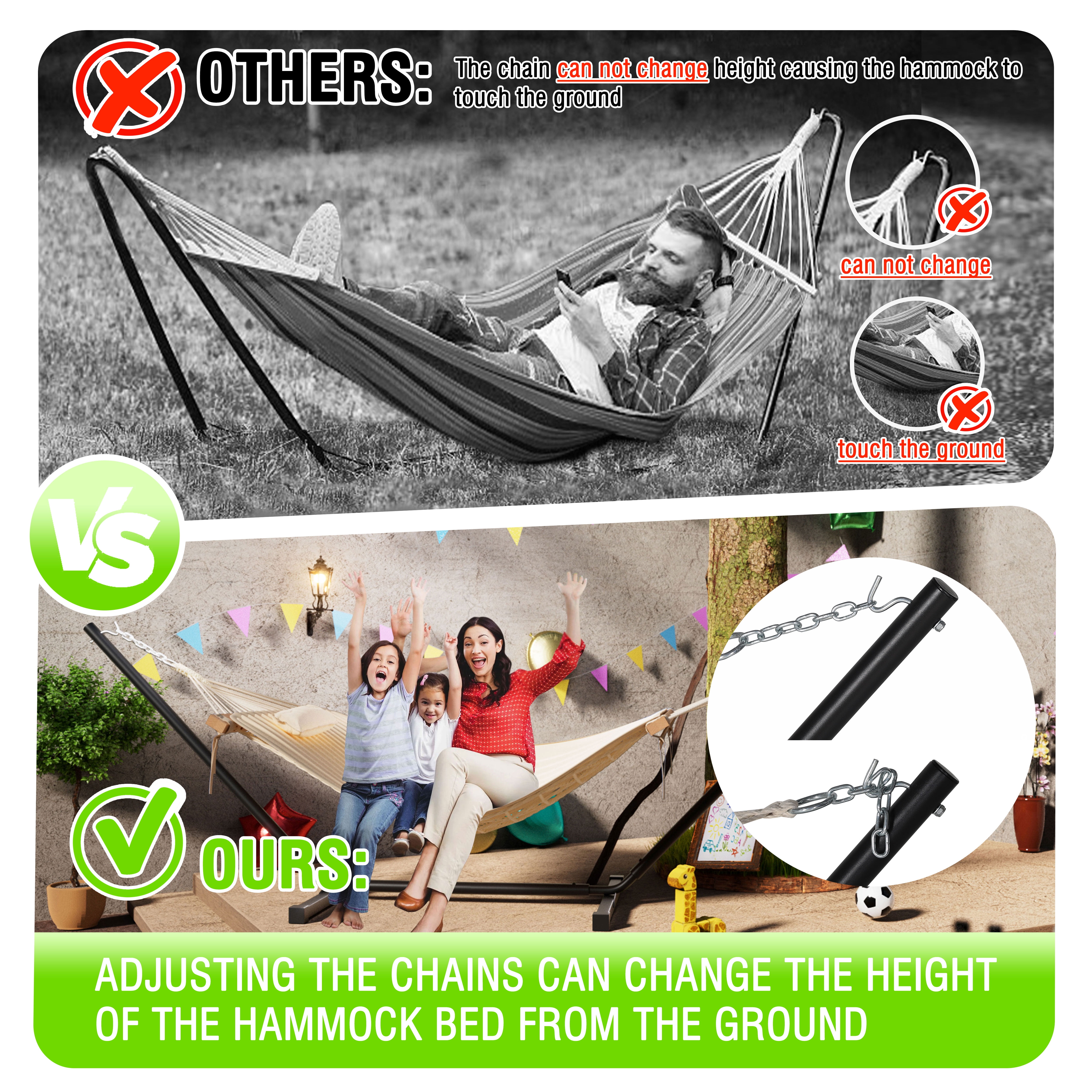 VEIKOUS 2-Person Hammock w/Metal Stand, Detachable Pad & Pillow 450lbs Weight Capacity, White