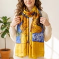 thumbnail image 3 of Wrapables Silk Like Satin Polyester Large Scarf Wrap, Sunflowers Blue-Gold, 3 of 6