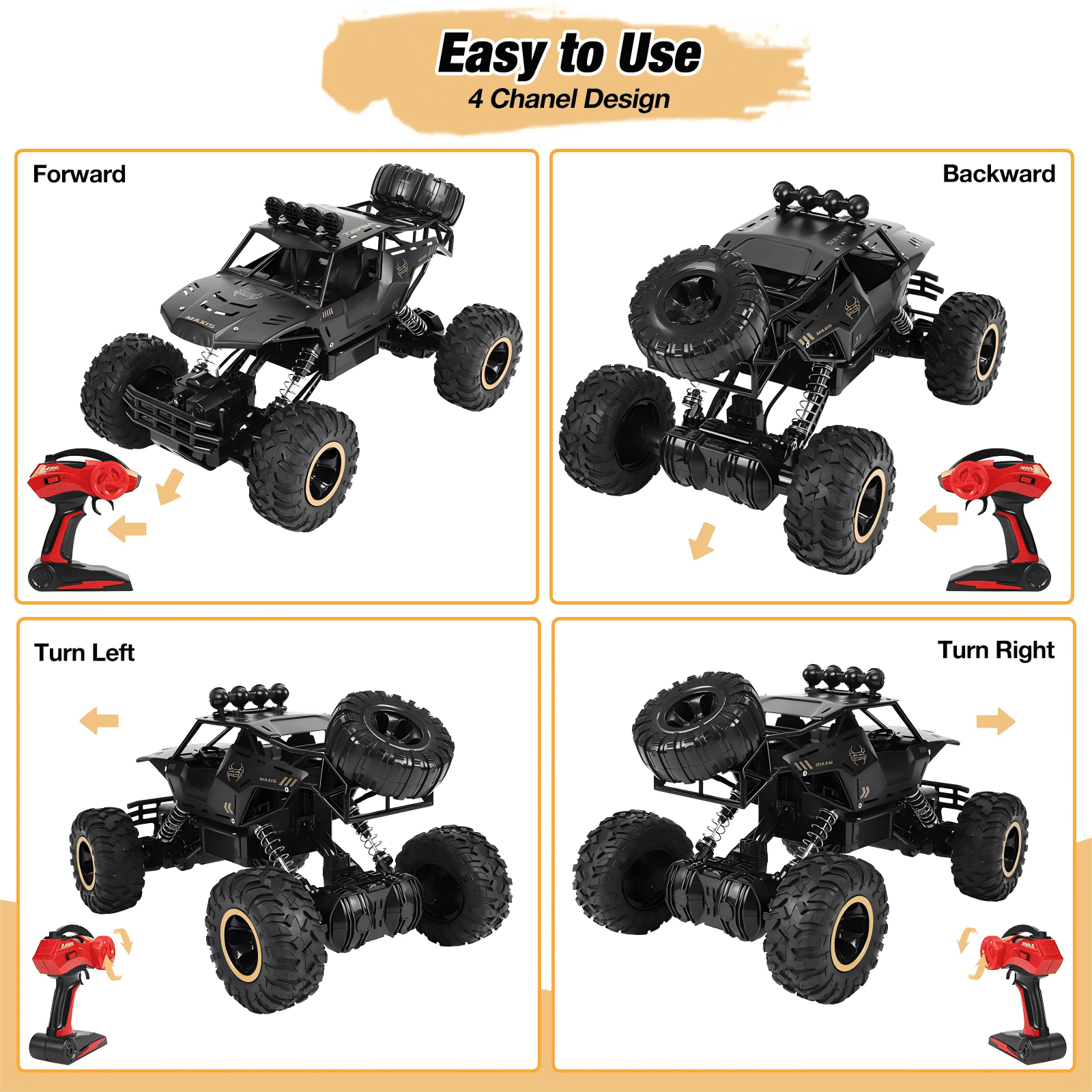 Wisairt 1:12 Large RC Cars, 4WD Large Remote Control Monster Truck 2.4 GHz Alloy RC Cars for Kids Adults Aged 6 + Birthday Gifts (Black)