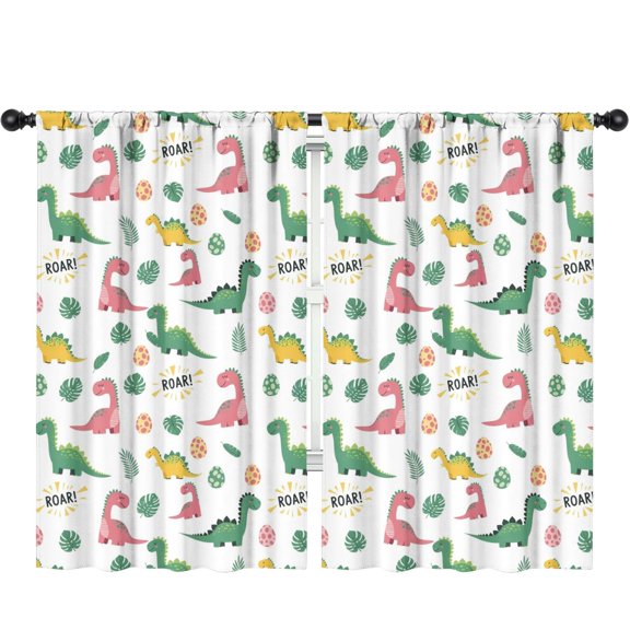 Blackout Kids Curtains,White Cartoon Dinosaurs Roar Pattern Childrens Insulated Curtains Set Of 2,Bedroom Essentials,Toddler Room Decor 52"x84"